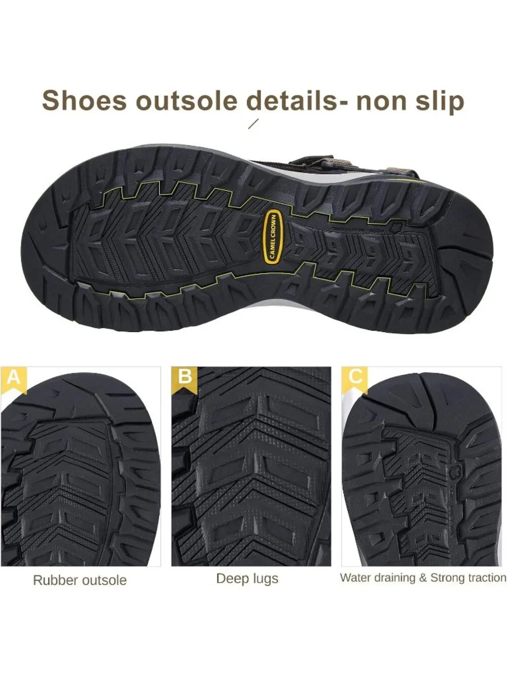 Men's Brown Arch Support Open Toe Outdoor Waterproof Hiking Sport Sandal Shoes